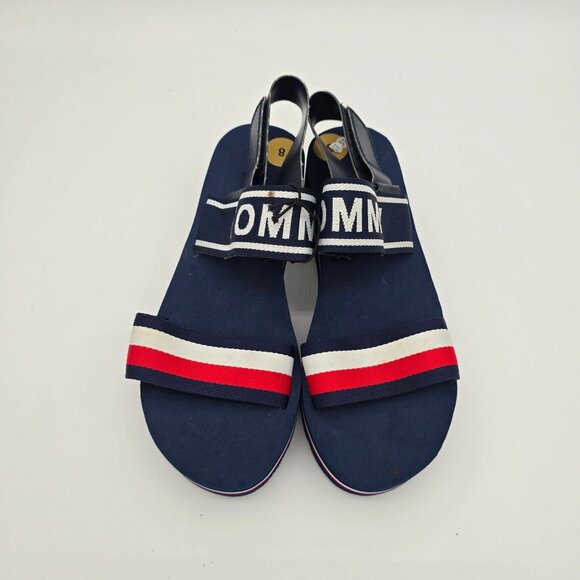 Tommy Hilfiger Womens Navy Platform Sandals Size 8 With Red & White Straps - Picture 8 of 10